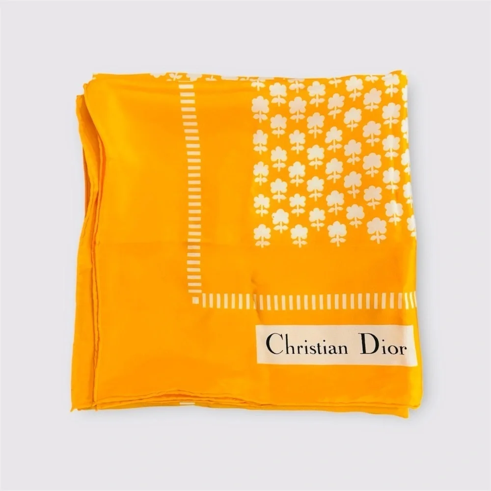 CHRISTIAN DIOR Rare Vintage Christian Dior Golden Silk Scarf 32” Paris Made